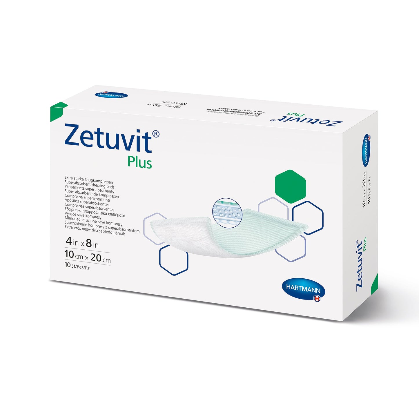 DRESSING, WOUND ZETUVIT PLUS W/SAP 4"X8" (10/BX)