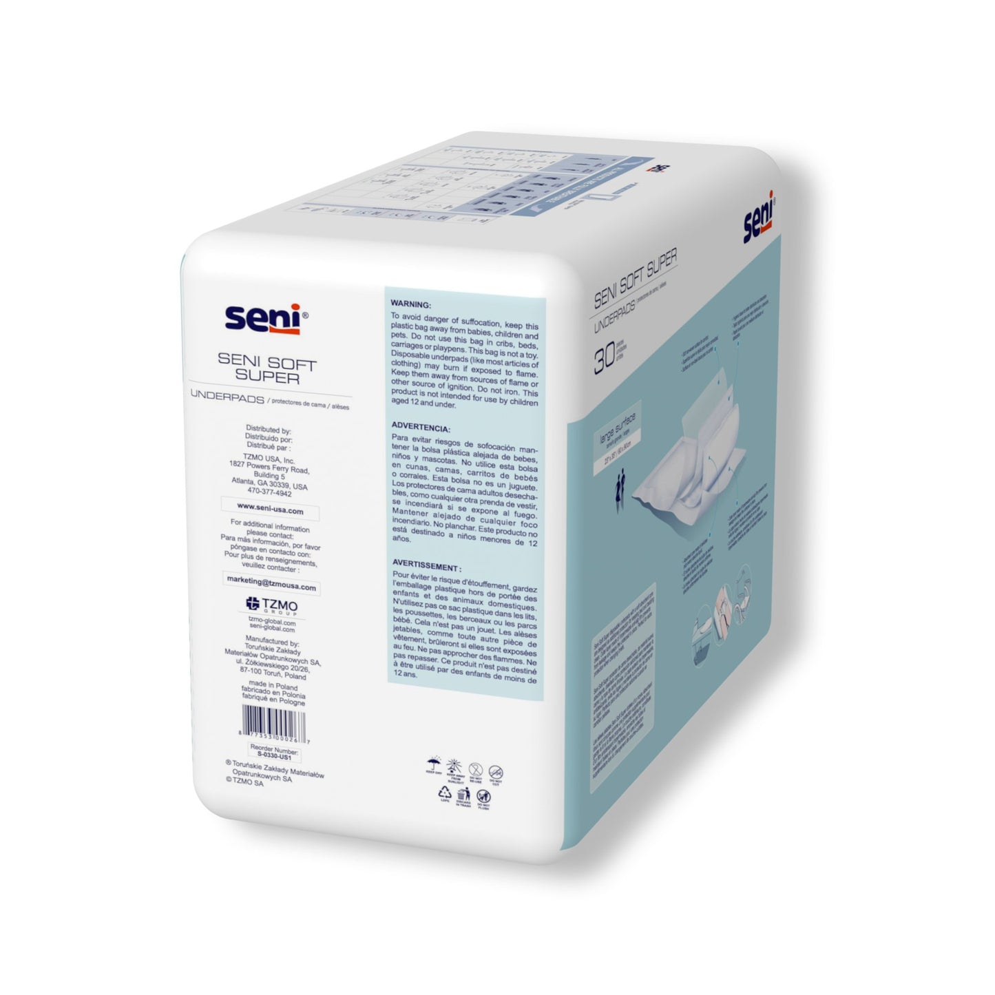UNDERPAD, SENI SOFT SUPER HYGIENIC 23"-35" (30/PK 2PK/CS)