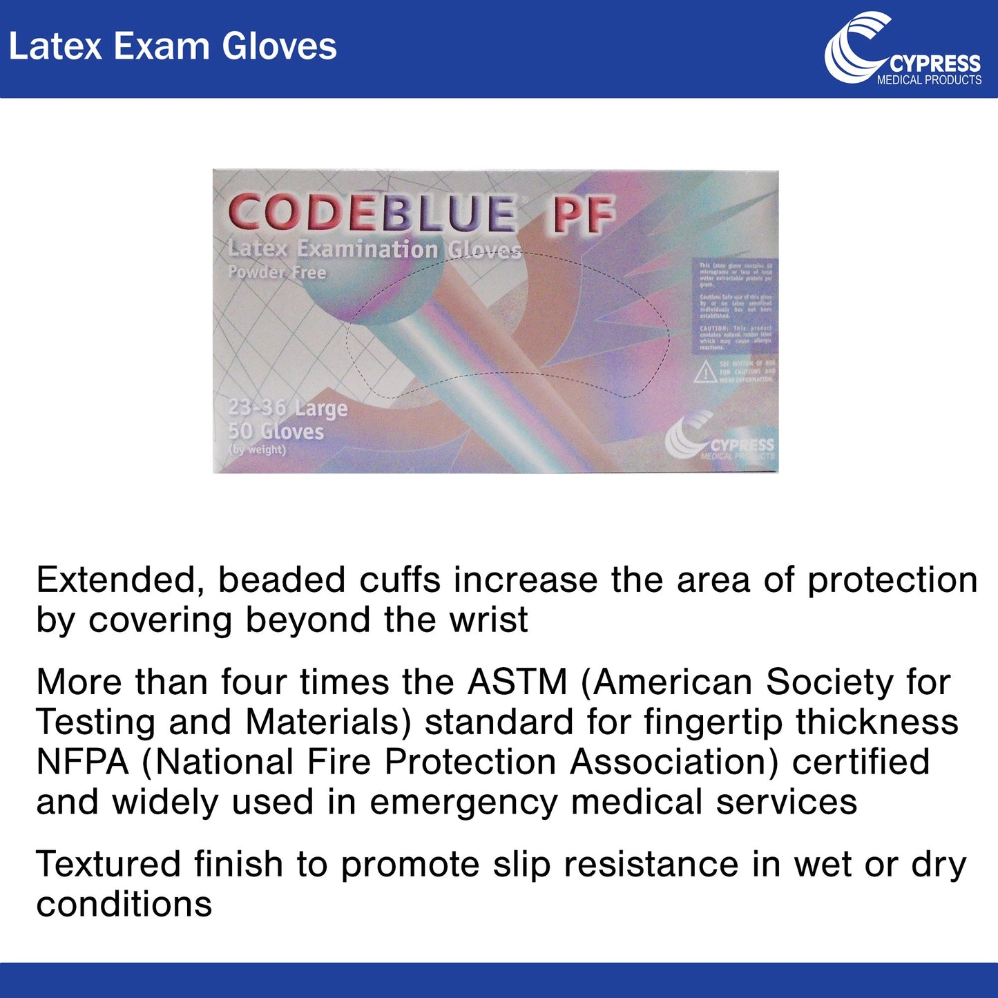 GLOVE, EXAM LTX LG N/S EXTCF CODEBLUE (50/BX 10BX/CS)