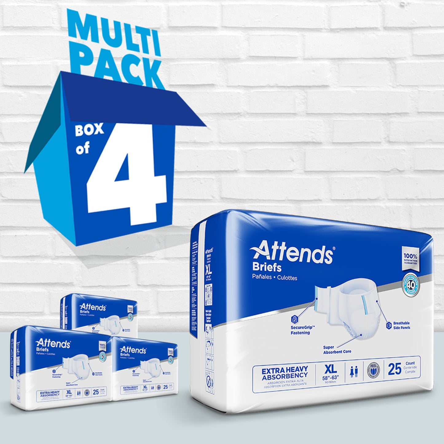 BRIEF, ATTENDS XHEAVY ABSORBENCY XLG (25/BG 4BG/CS)