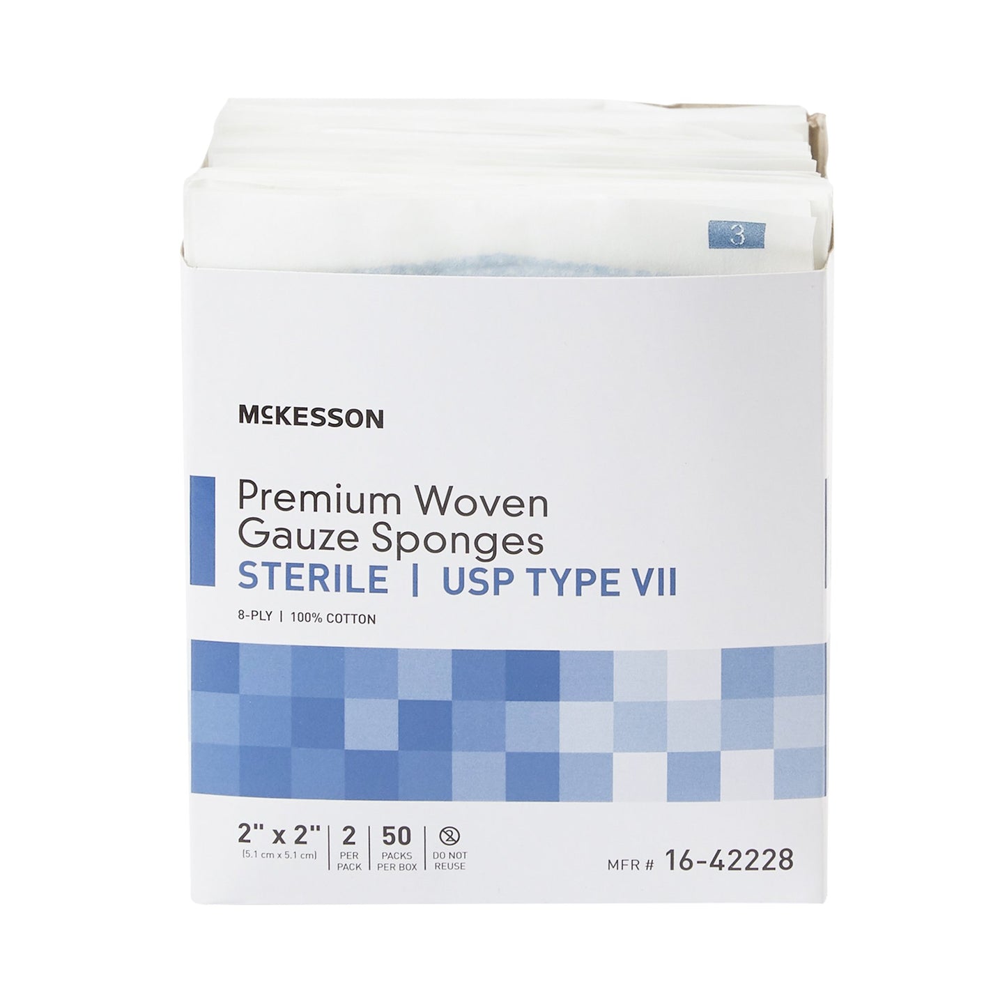 SPONGE, GAUZE TYPE-VII 8PLY STR 2"X2" (2/PK 50PK/BX 30BX/CS)