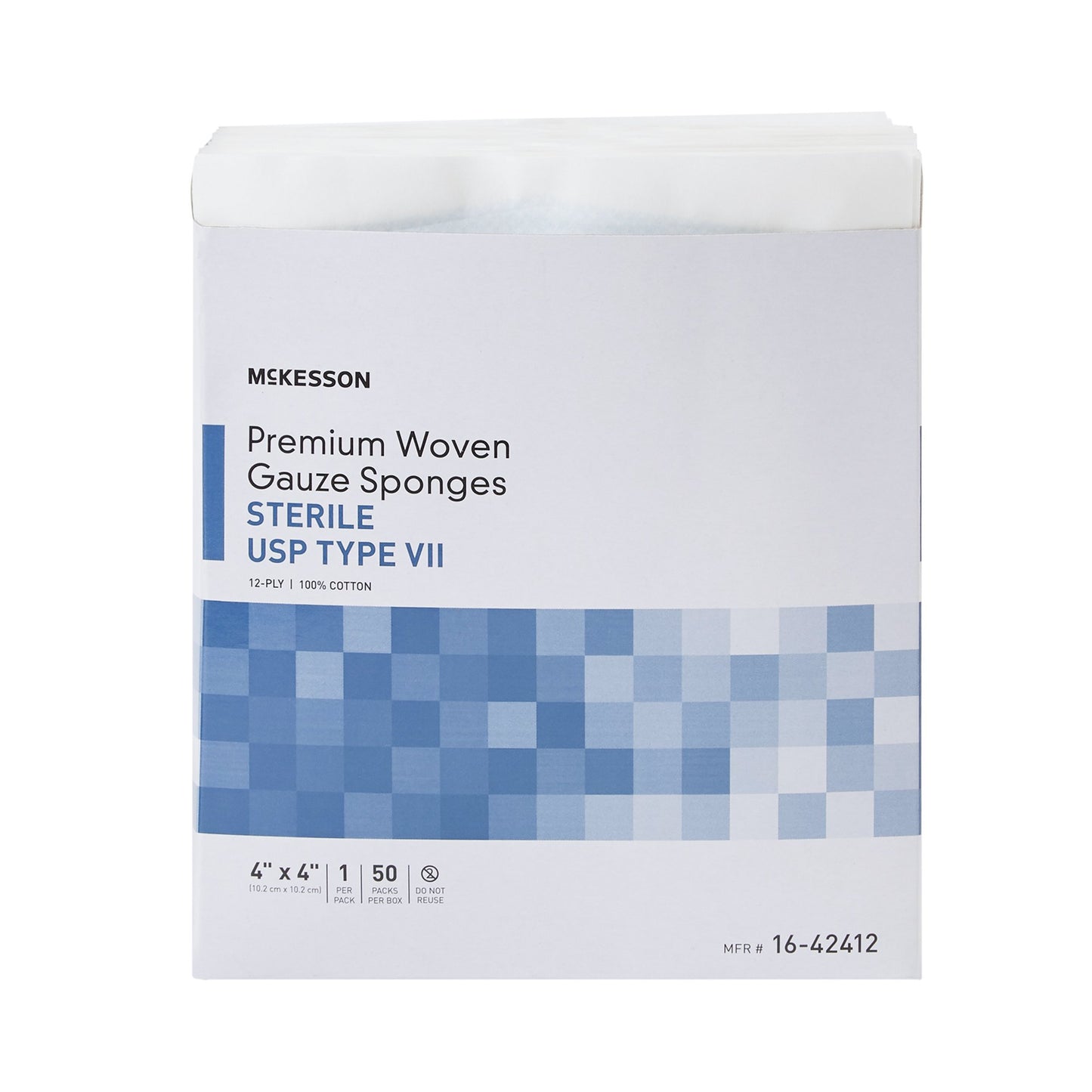 SPONGE, GAUZE TYPE-VII 12PLY STR 4"X4" (1/PK 50/BX 24BX/CS)