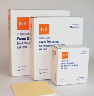 DRESSING, FOAM ZENIFOAM NON-ADH 8"X8" W/O BORDER (10/BX)