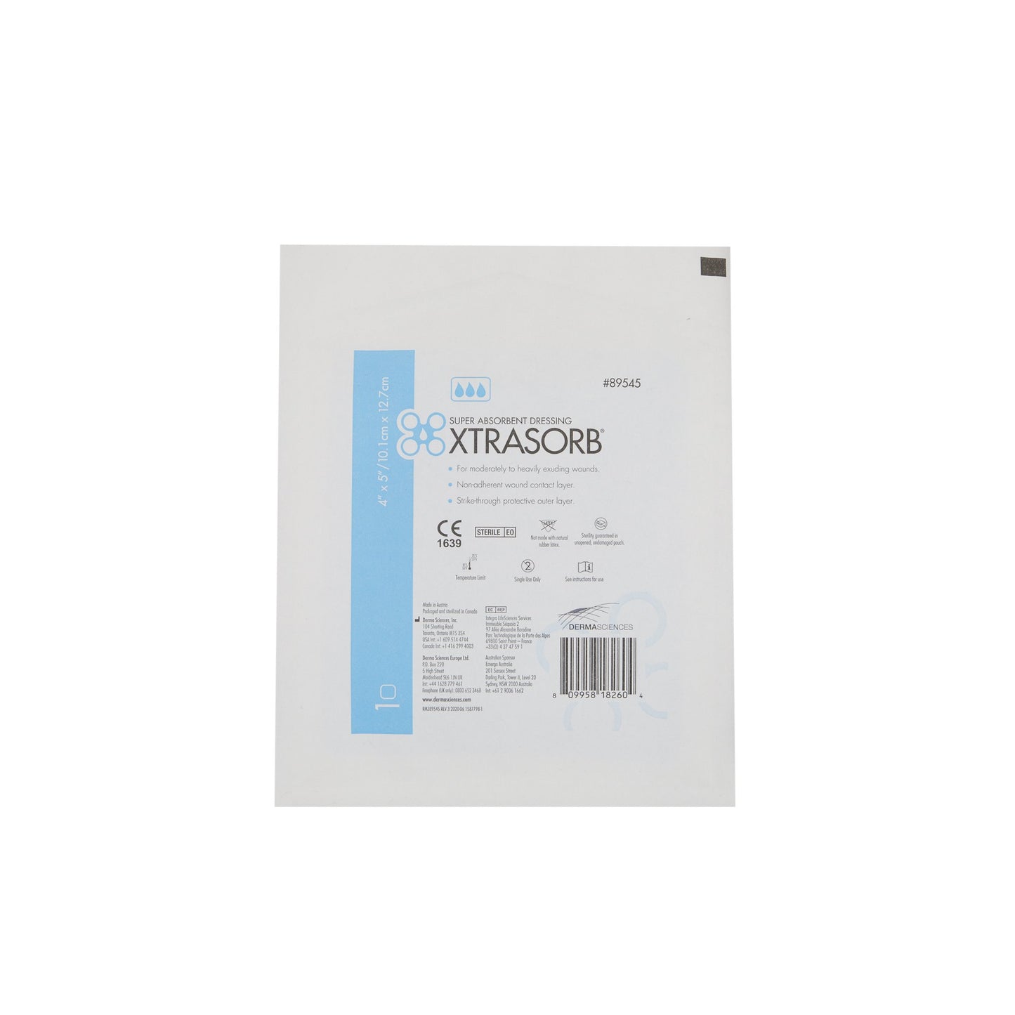 DRESSING, WND XTRASORB STR 4X5(10/BX 10BX/CS) DERSCI