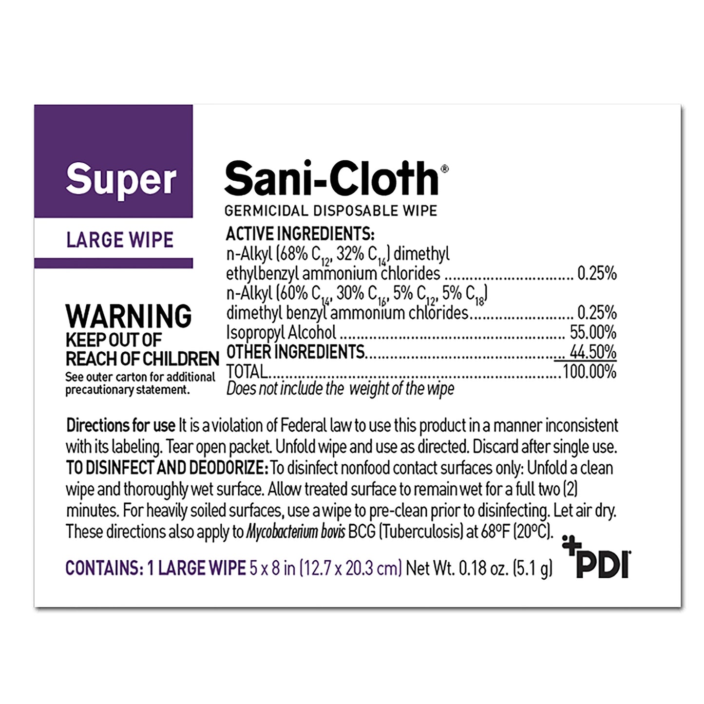 WIPE, SANI-CLOTH GERMICIDAL INDIVIDUAL WRAP 5X8 (50/BX)