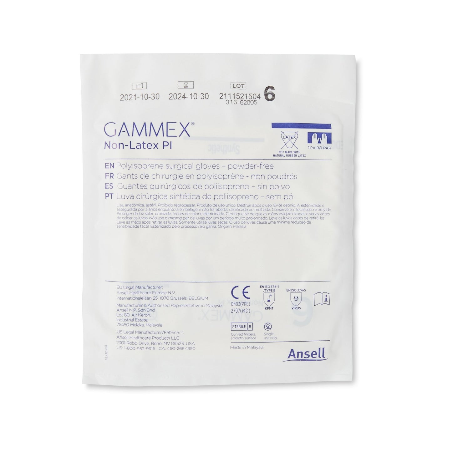 GLOVE, SURG PLYISO 6.0 STR2 SMTH (50PR/BX 4BX/CS)