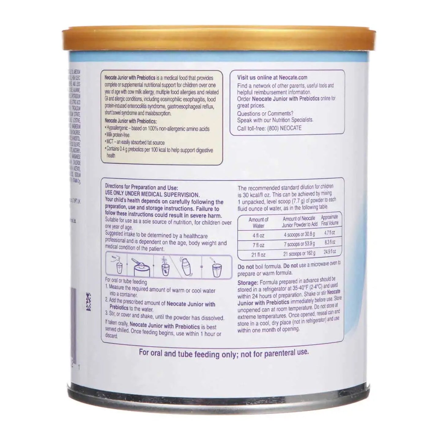 NEOCATE JR, PDR W/PREBIOTICS UNFLAV 400GM (4/CS)