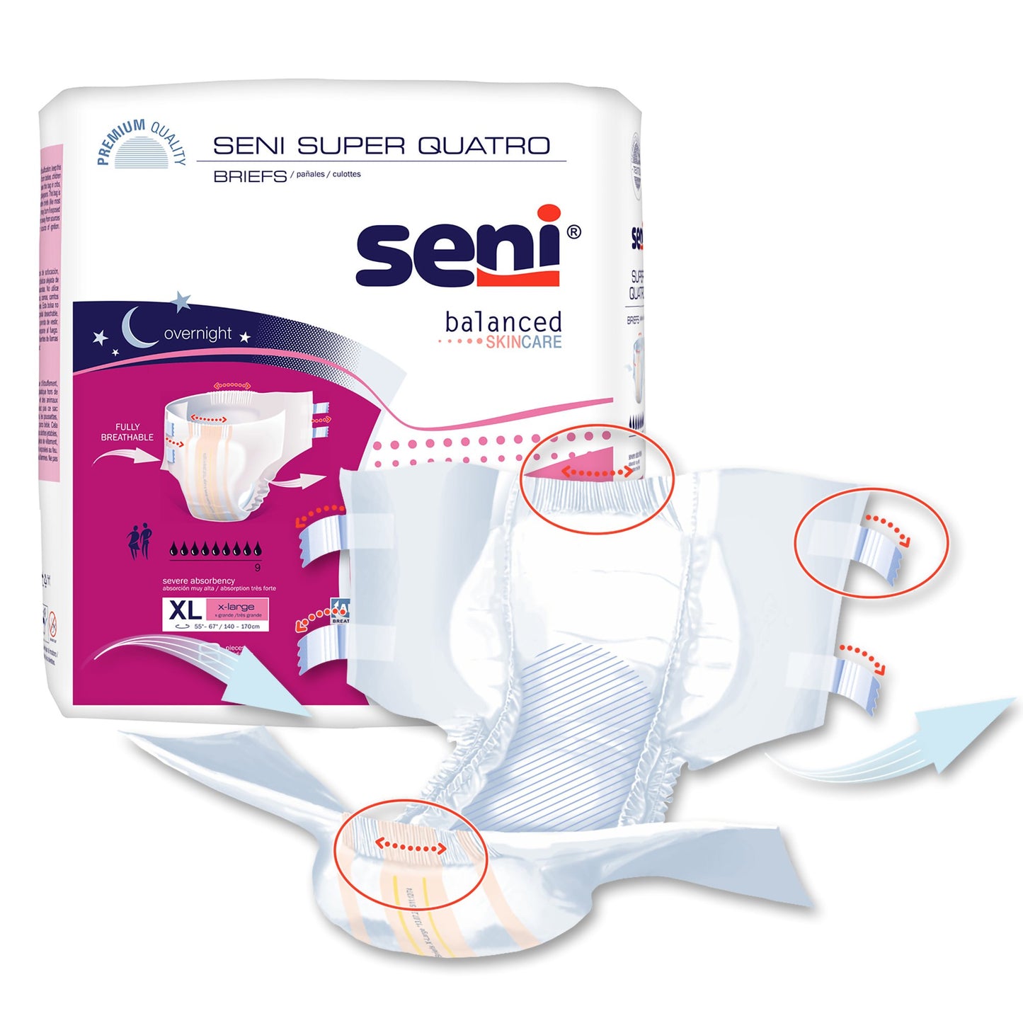 BRIEF, INCONT SENI SUPER QUATRO XLG 55"-67" (8/PK 4PK/CS)