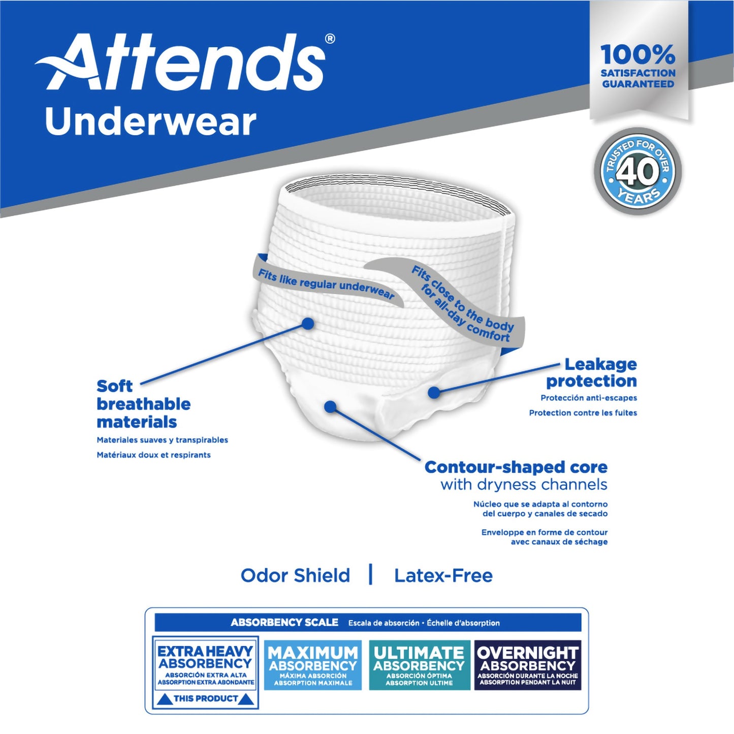 UNDERWEAR, ATTENDS X-ABSORBENCY DISP LG (25/BG 4BG/CS)