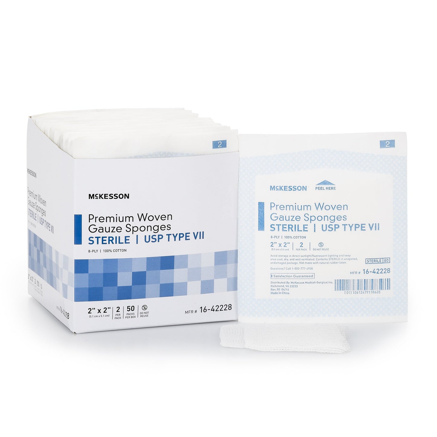 SPONGE, GAUZE TYPE-VII 8PLY STR 2"X2" (2/PK 50PK/BX 30BX/CS)