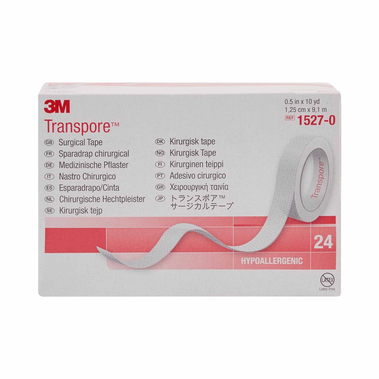 TAPE, ADHSV TRANSPORE 1/2"X10YDS (24RL/BX) 3M