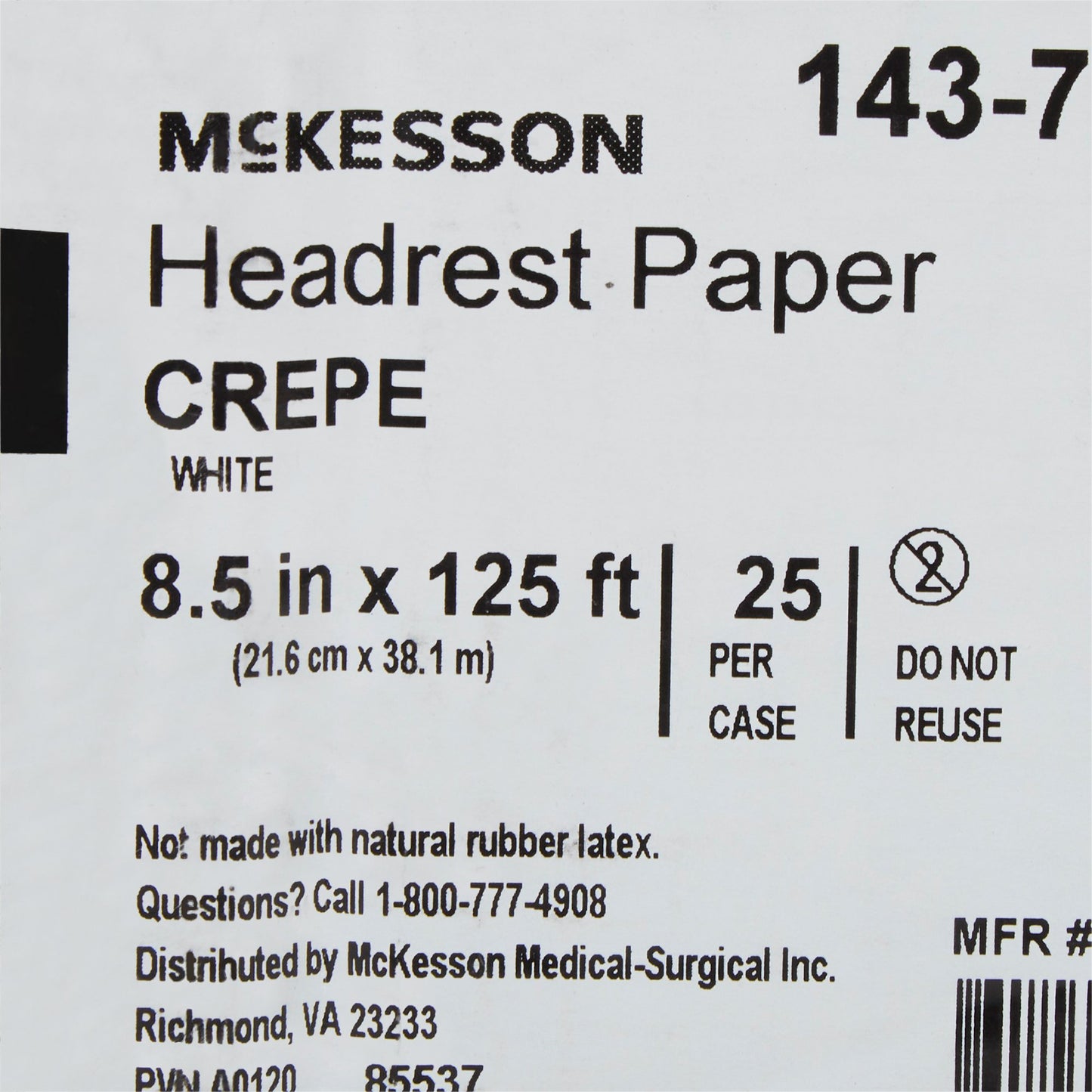 PAPER, HEADREST CREPE WHT 8.5"X125' (25RL/CS)