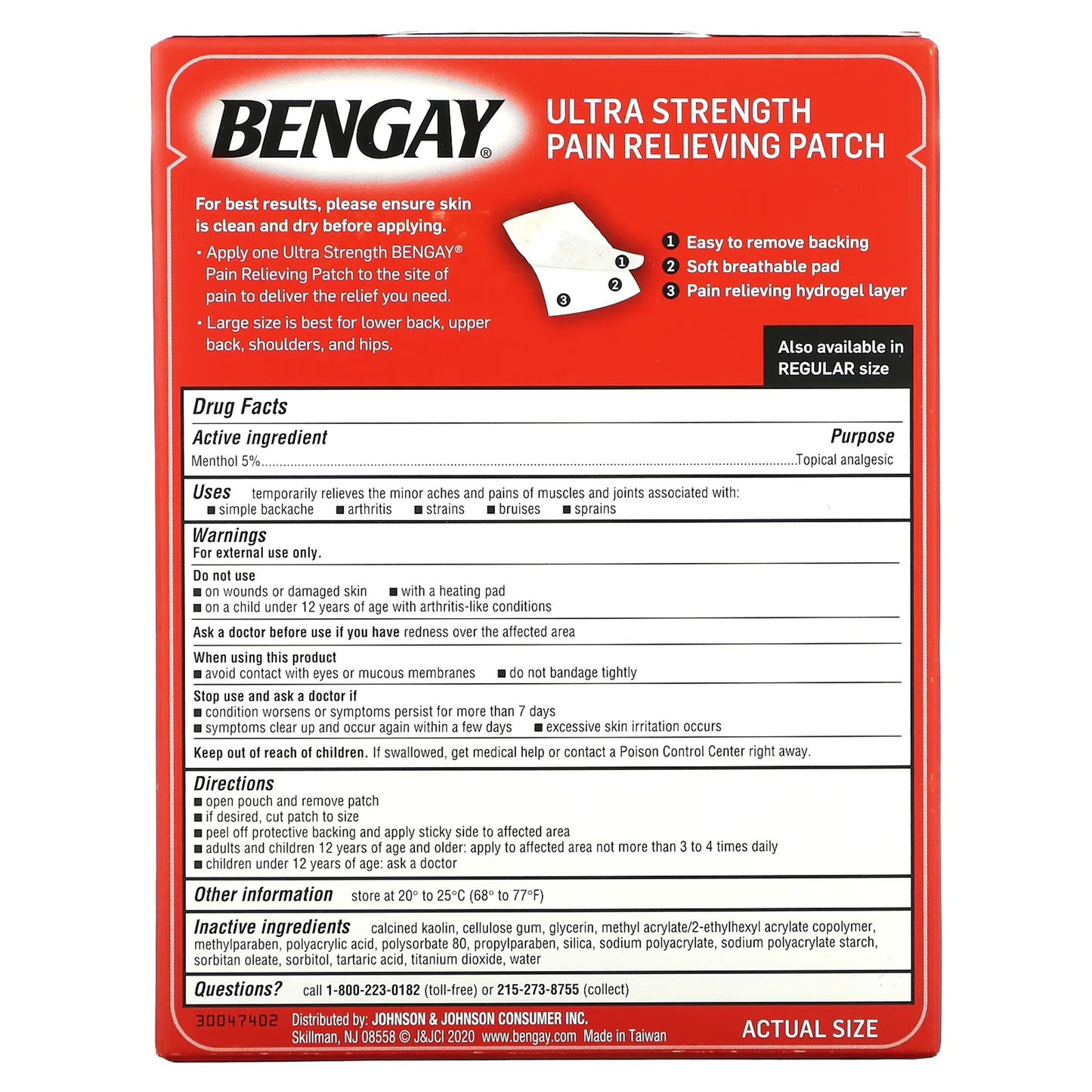 BENGAY ULTRA STRENGTH, PATCH LG (4/BX 36BX/CS) J&JOTC