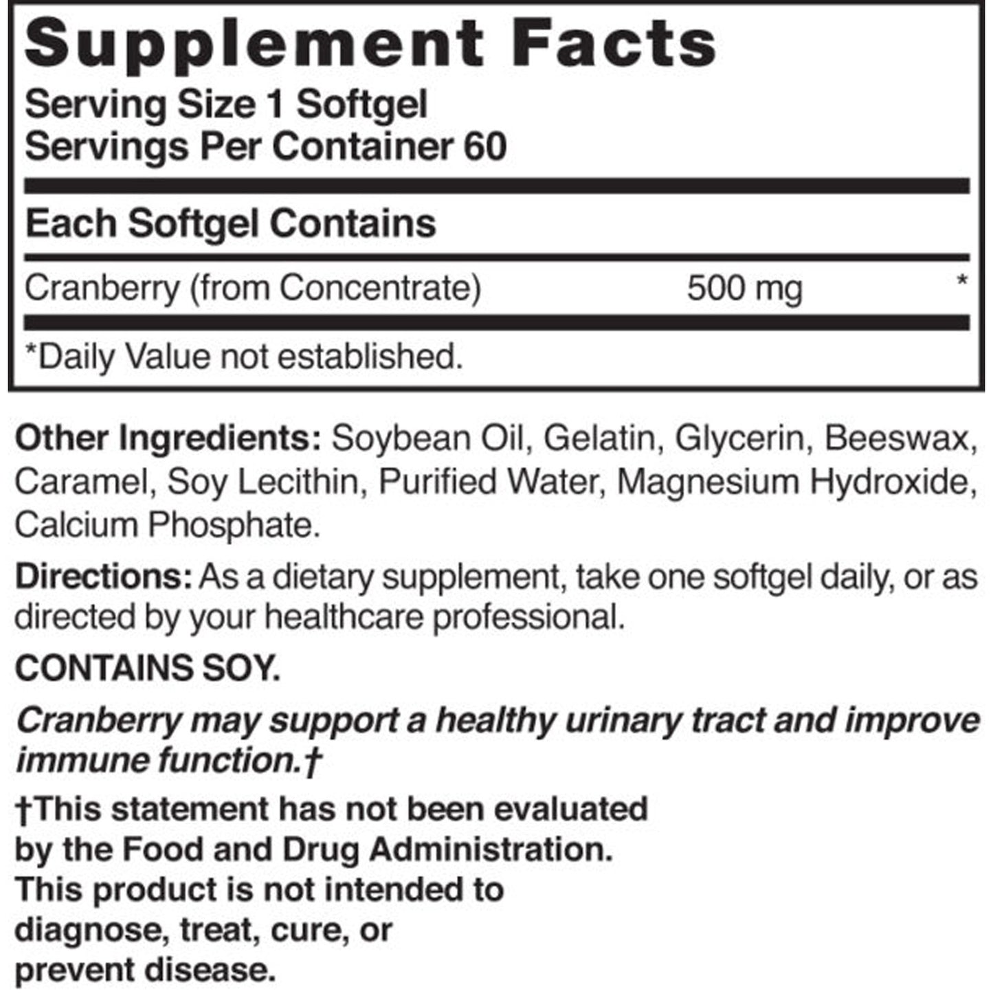 CRANBERRY, CAP CONC 500MG (60/BT)
