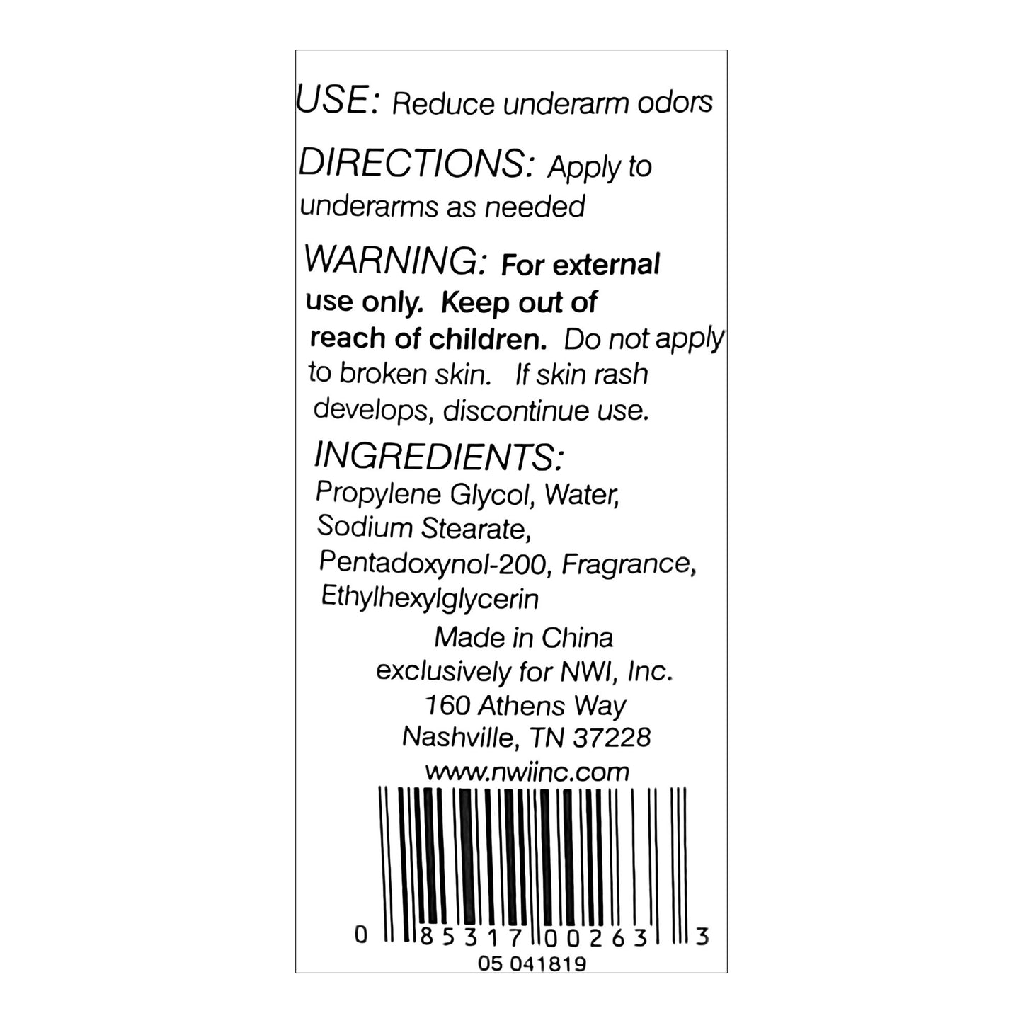 DEODORANT, STICK ALCOHOL FREE (144/CS)