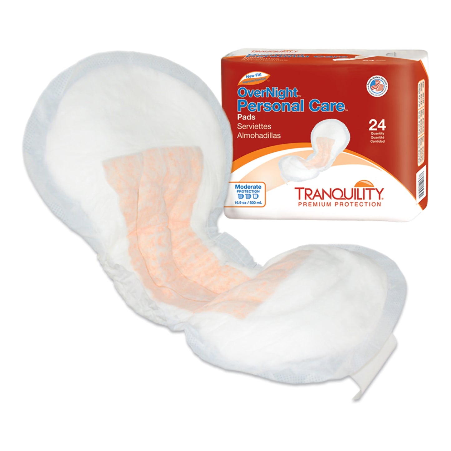 PAD, INCONT TRANQUILITY OVERNT500ML (24/BG 4BG/CS)