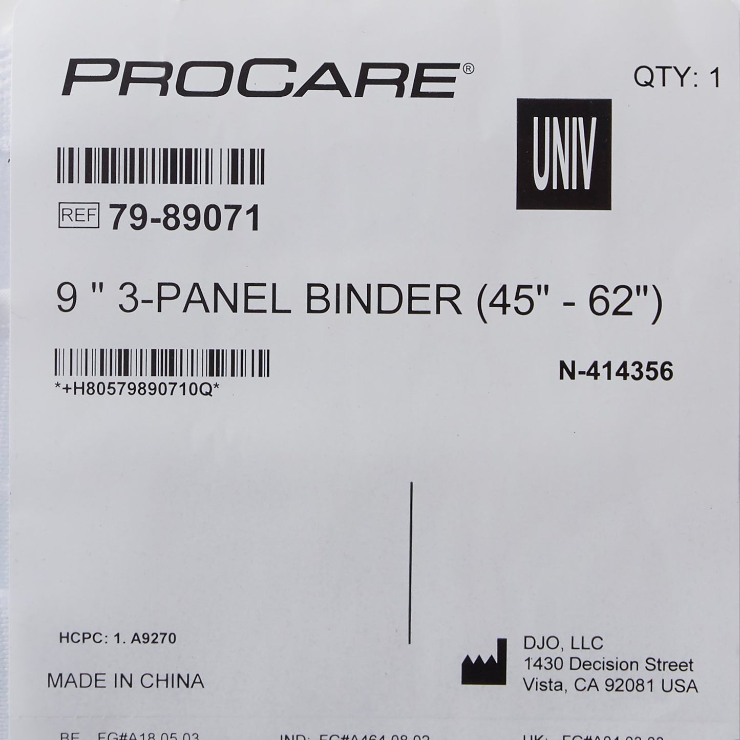 BINDER, 3PANEL 9" 45"-62" UNIV