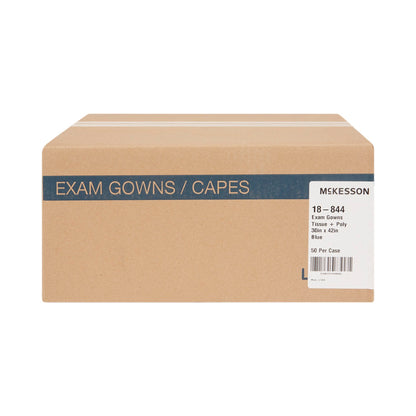 GOWN, EXAM P/T/P OUT F/B OPN BLU (50/CS)