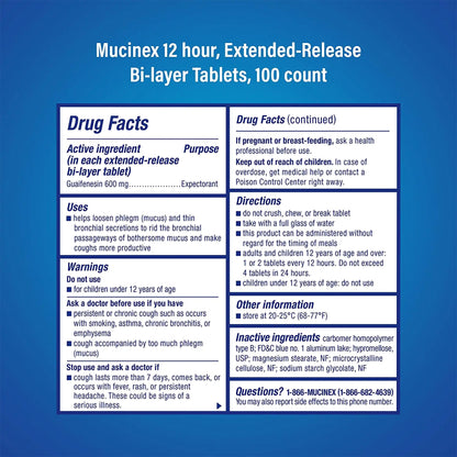 MUCINEX EXT RELEASE, TAB (100/BT)