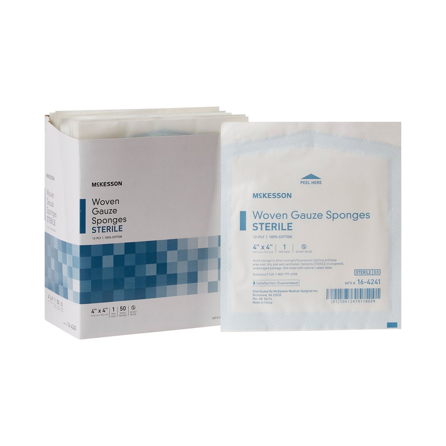 SPONGE, GAUZE 12PLY STR 4"X4" (1/PK 50/BX 30BX/CS)