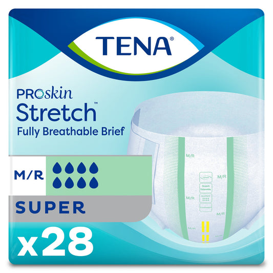 BRIEF, TENA SUPER STRCH MED/REG (28/BG 2BG/CS) SCAPER