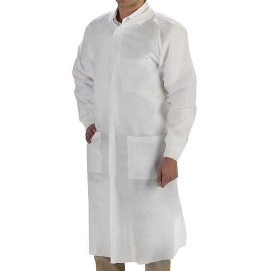 COAT, LAB LABMATES 3PCKT KNIT COLLAR CUFFS WHT XLG (10/BG)