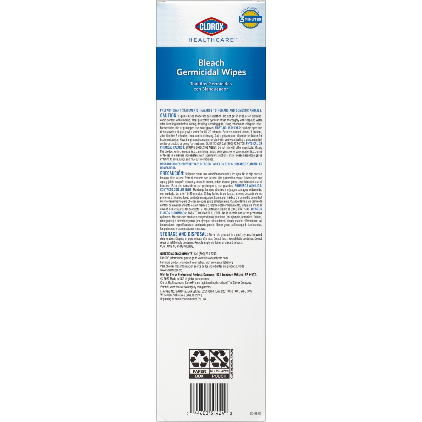 WIPE, DISINF CLOROX WHT 6.7"X9" (50/CT 6CT/CS)
