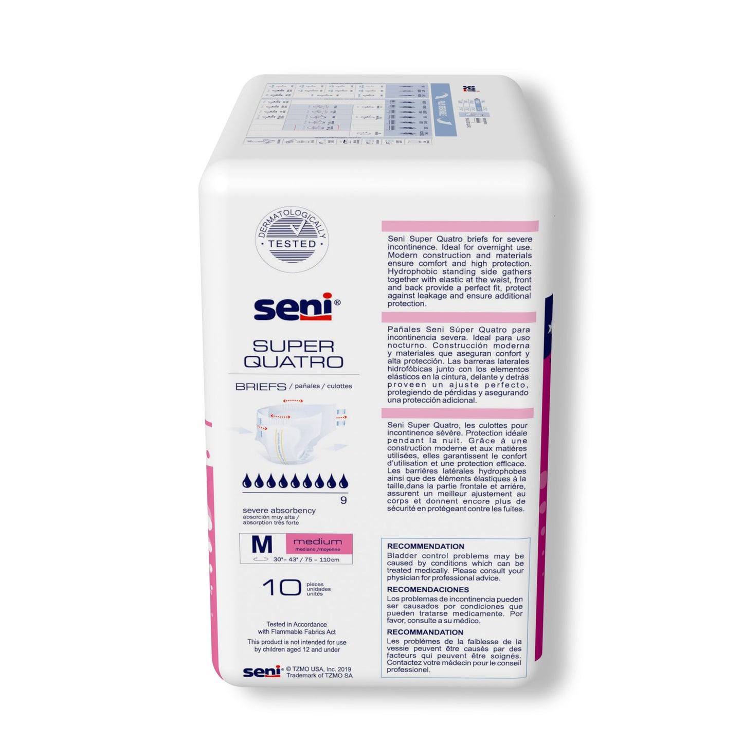 BRIEF, INCONT SENI SUPER QUATRO MED 30"-43" (10/PK 4PK/CS)