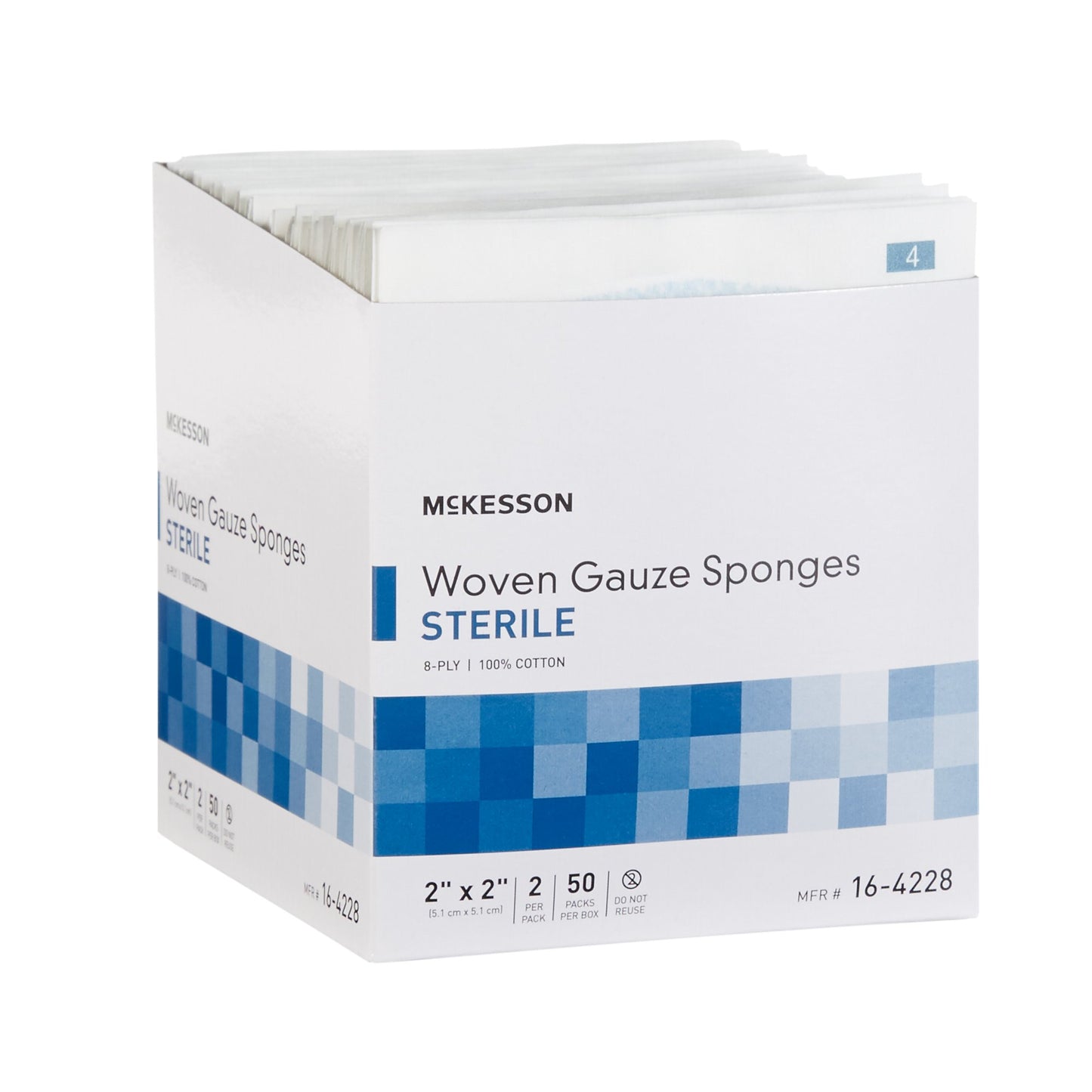 SPONGE, GAUZE 8PLY STR 2"X2" (2/PK 50PK/BX 30BX/CS)