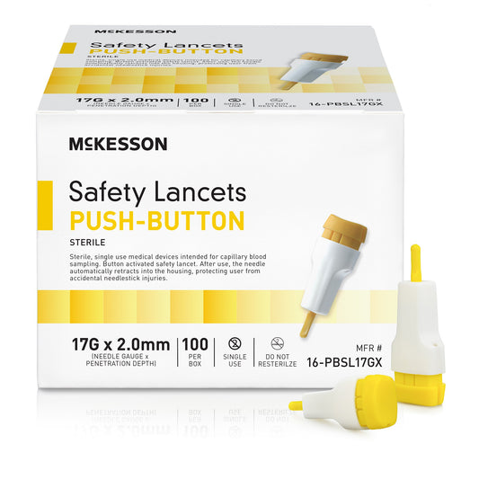 LANCET, SAFETY PUSH-BUTTON 17GNDL 2.0MM LF YLW (100/BX 20BX)