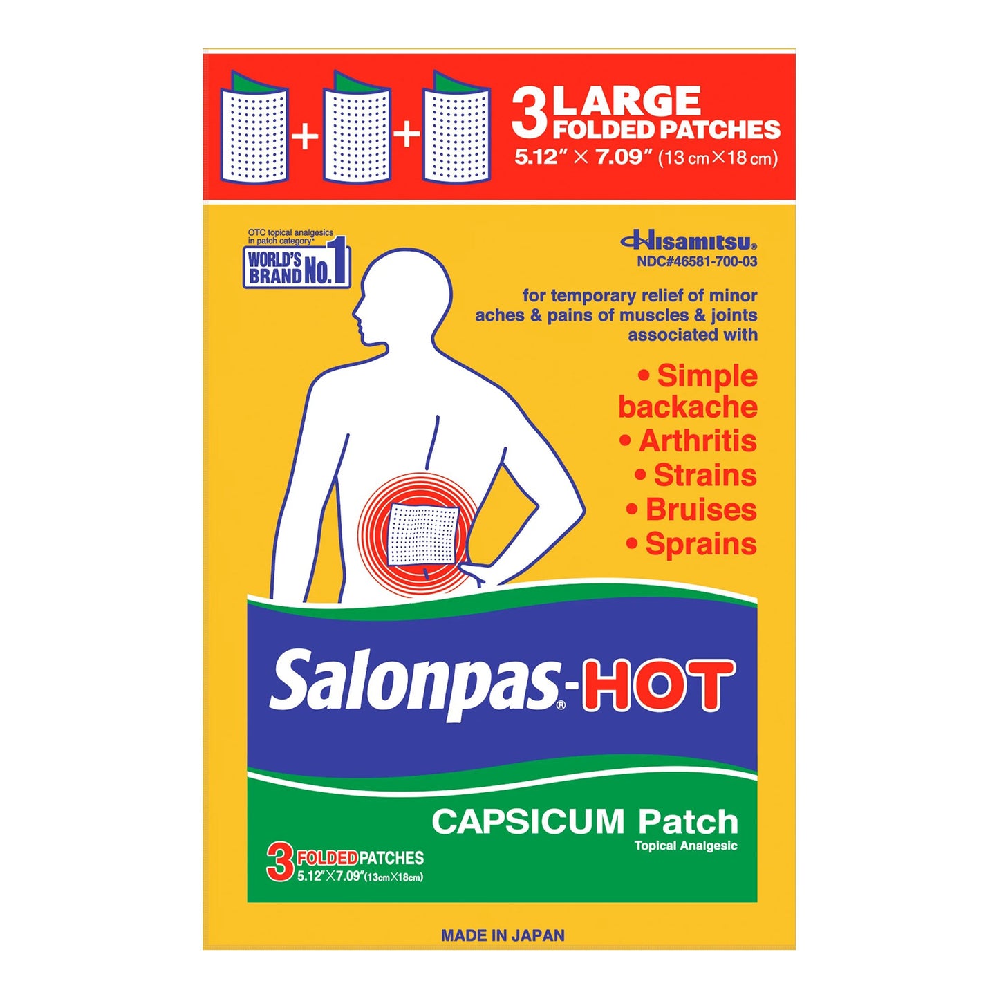 SALONPAS-HOT, PATCH CAPSICUM 5.12"X7.09" (3/CT)