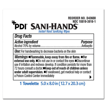 WIPE, SANI-HANDS ALC (100/PK 10BX/CS)