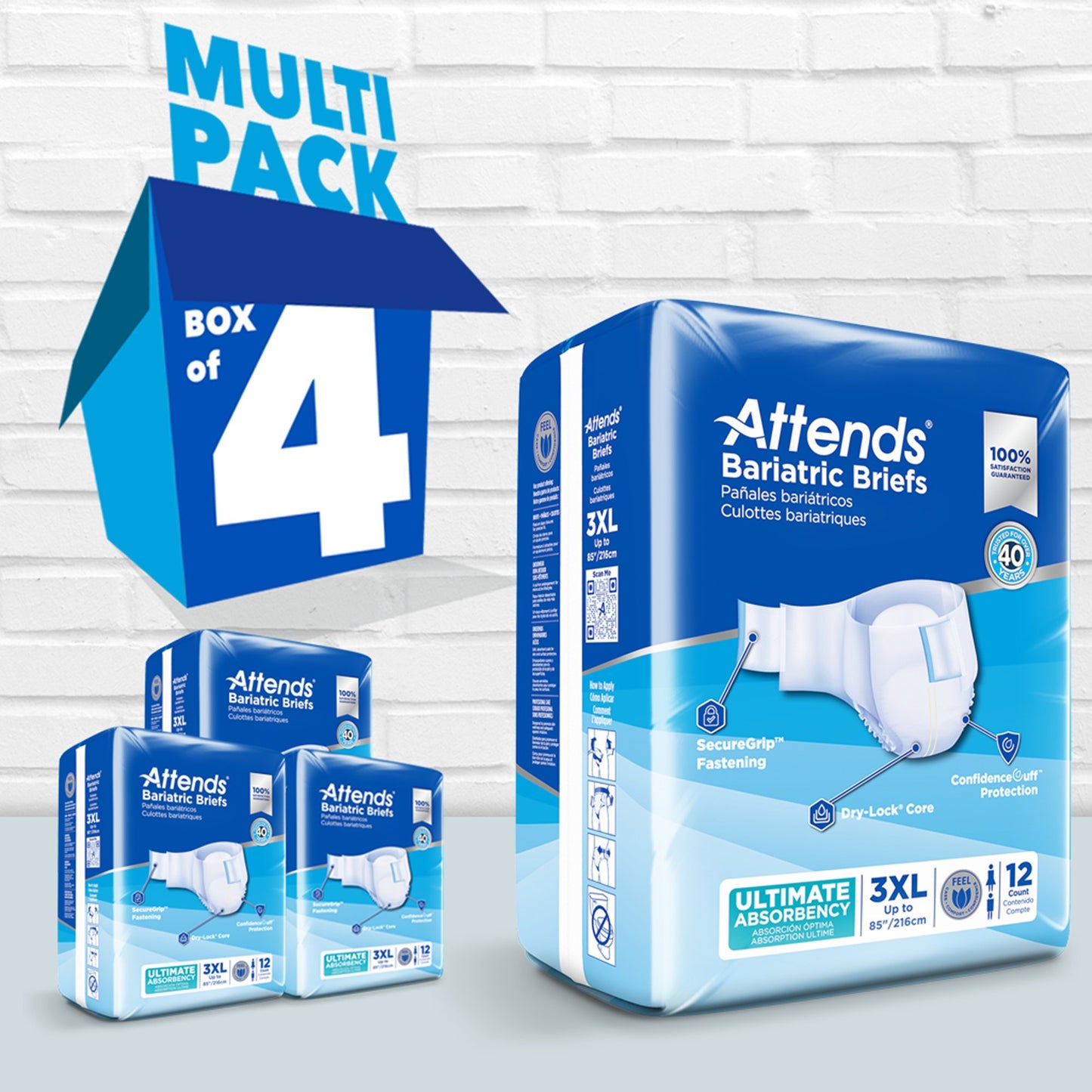 BRIEF, BARIATRIC ULTIMATE ABSORBENCY 3XLG 85" (12/BG 4BG/CS)