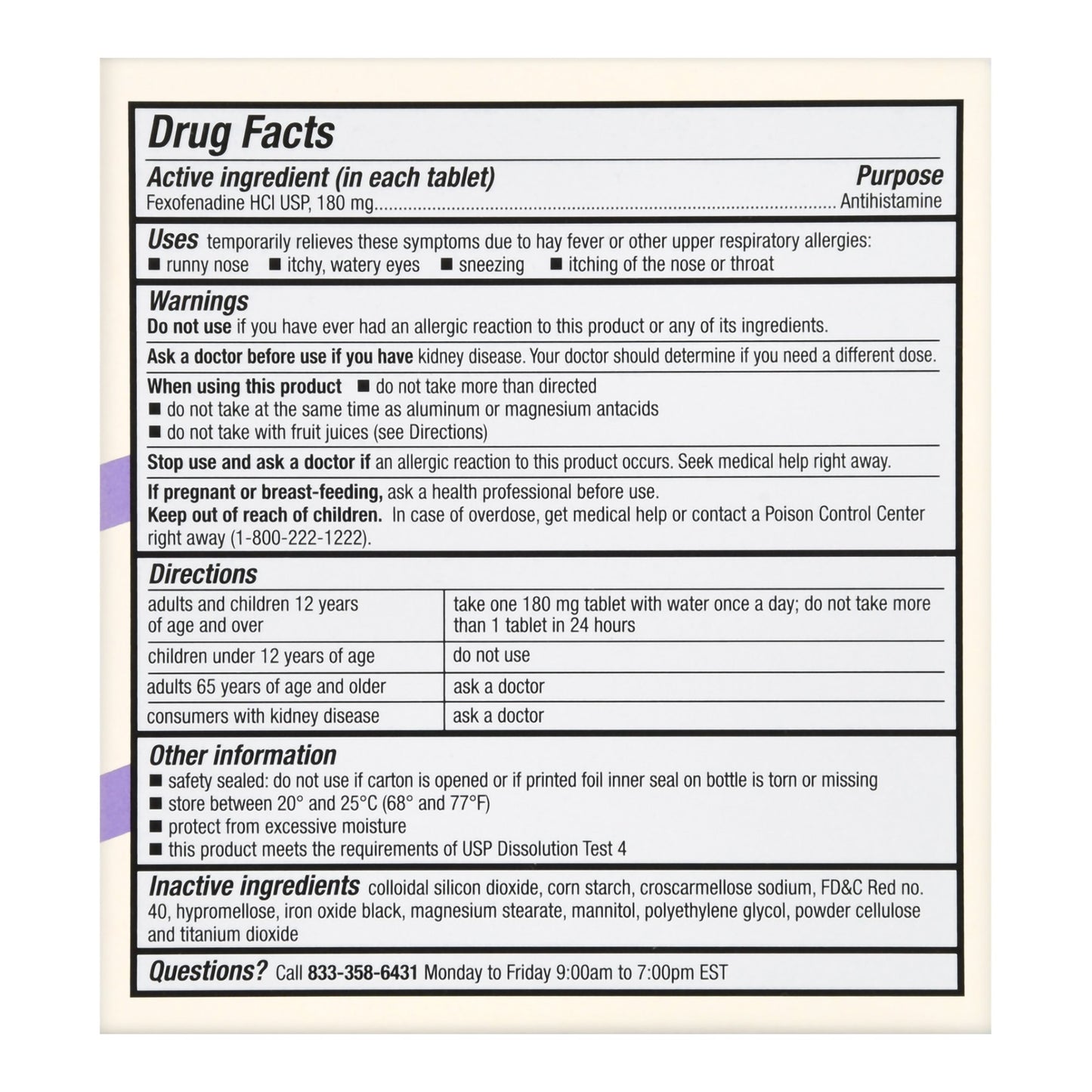 FEXOFENADINE HCL, TAB FT 180MG(70/BT)