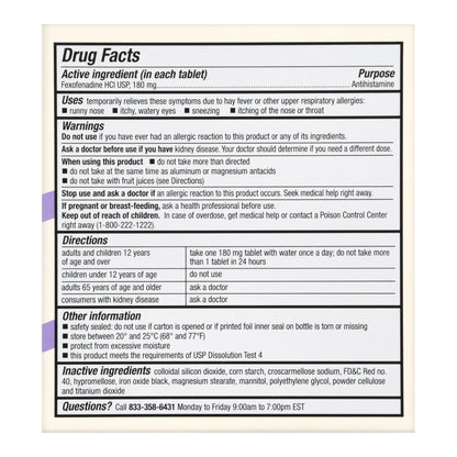 FEXOFENADINE HCL, TAB FT 180MG(70/BT)