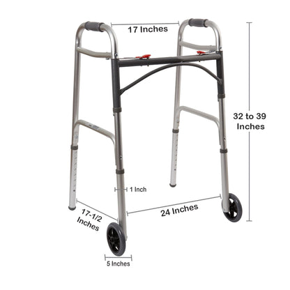 WALKER, FLD ALUM W/5" WHLS ADLT 350LBS (4/CS)
