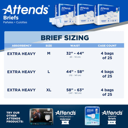 BRIEF, ATTENDS XHEAVY ABSORBENCY XLG (25/BG 4BG/CS)