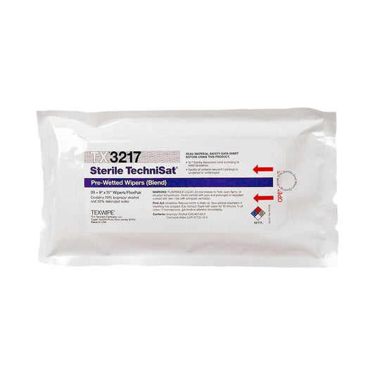 <ul><li>Sterile TechniSat TX3217 pre-wetted nonwoven cleanroom wipers are made from