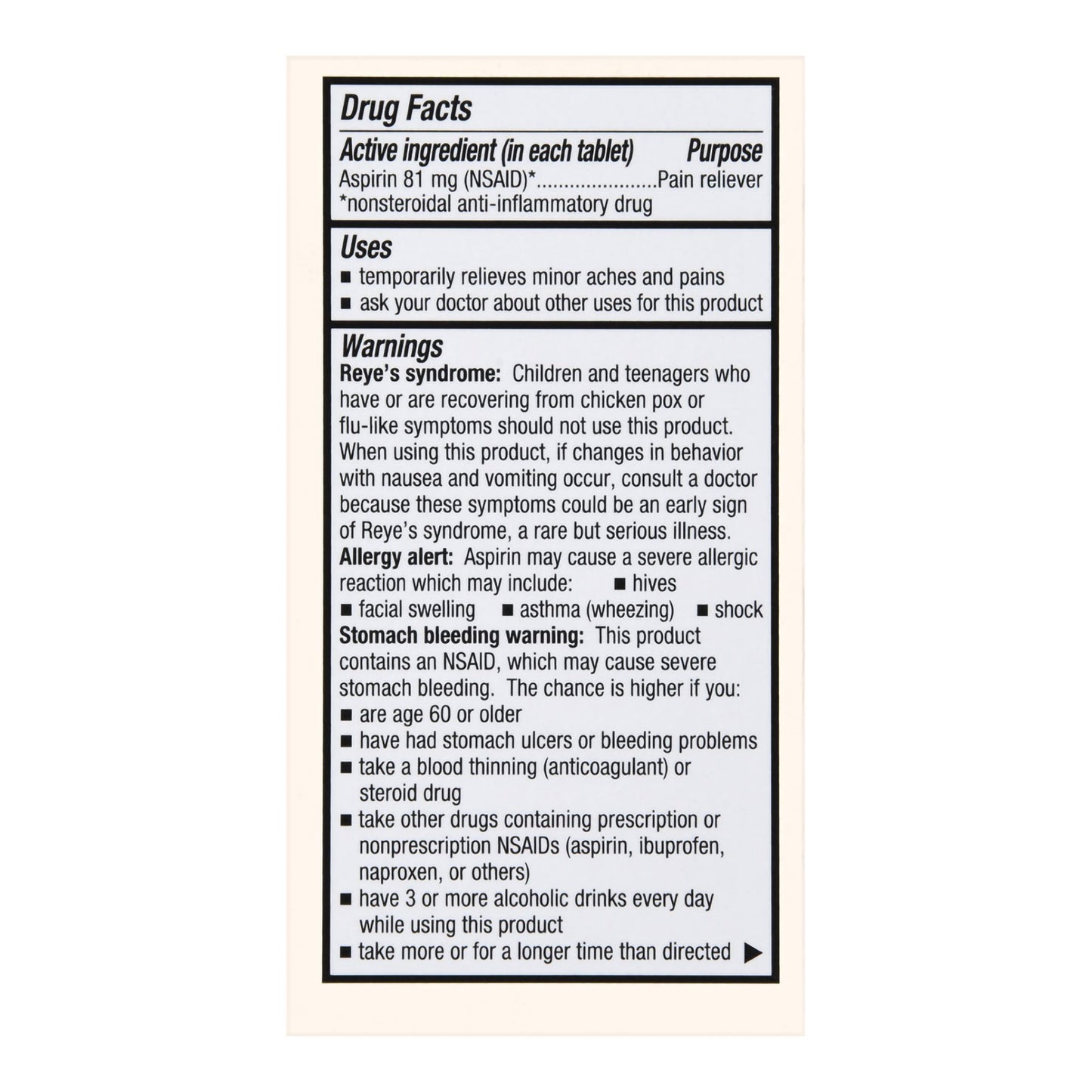 ASPIRIN EC, TAB FT SM LOW STRNTH81MG (180/BT)