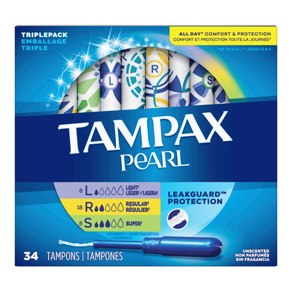 TAMPON, TAMPAX PEARL APPL TRIPLE PACK (34/BX)