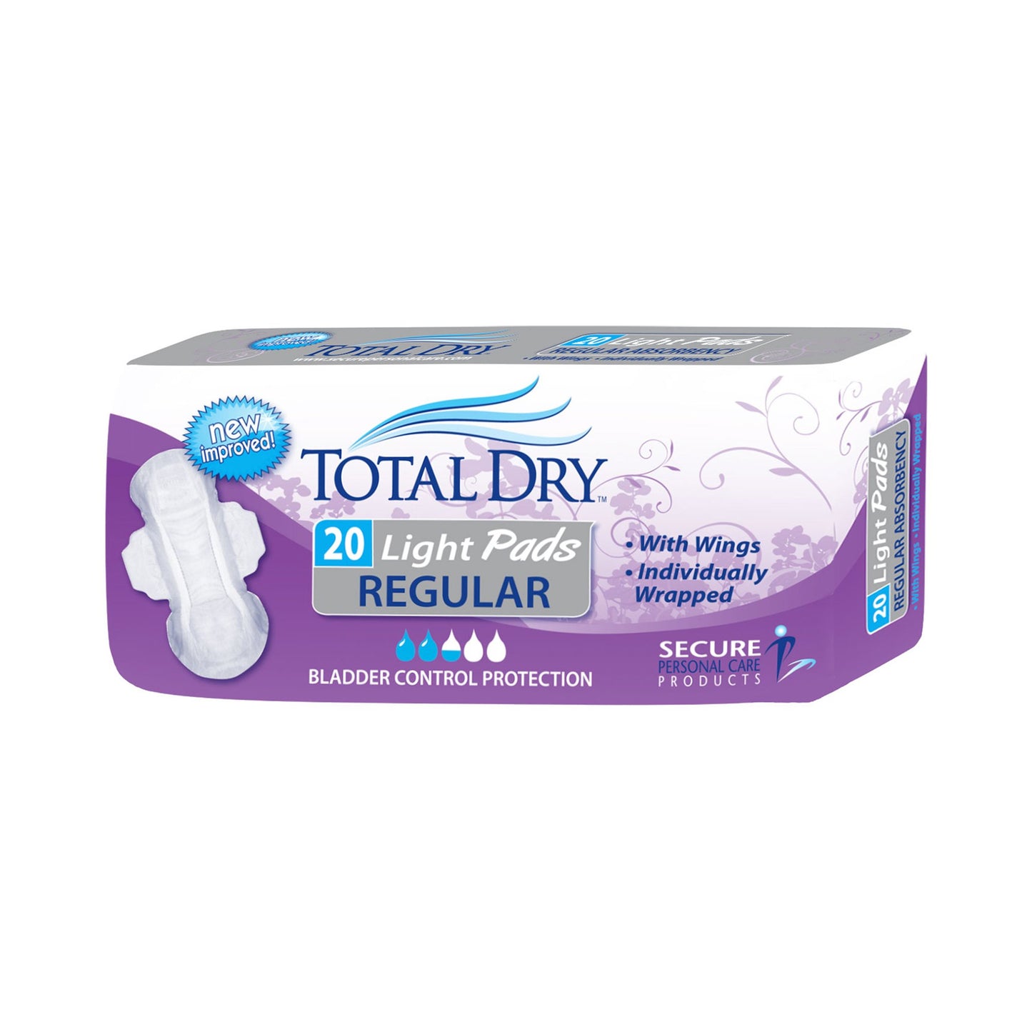 PAD, INCONT TOTALDRY LT R GE W/WNGS (20/BG 9BG/CS)