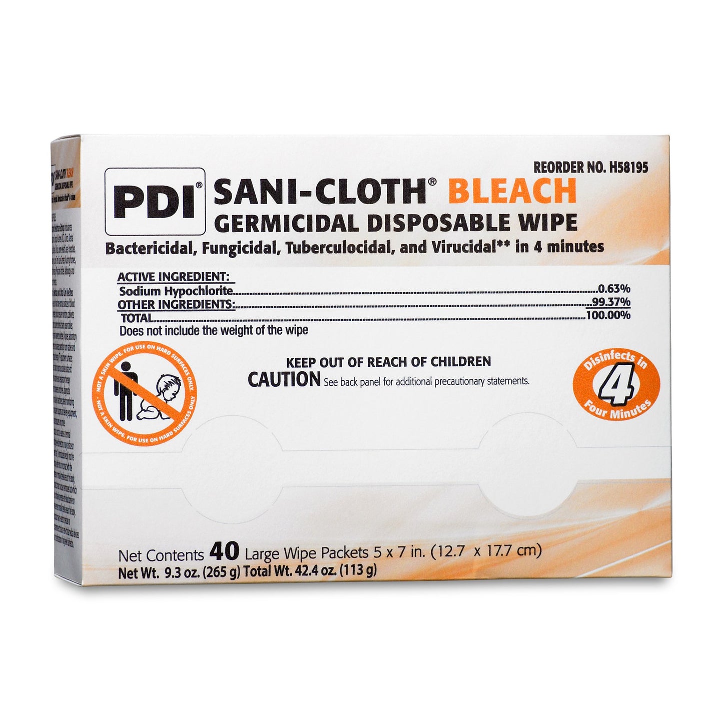 WIPE, SANI-CLOTH W/BLEACH LARGE (40/PK 10PK/CS)