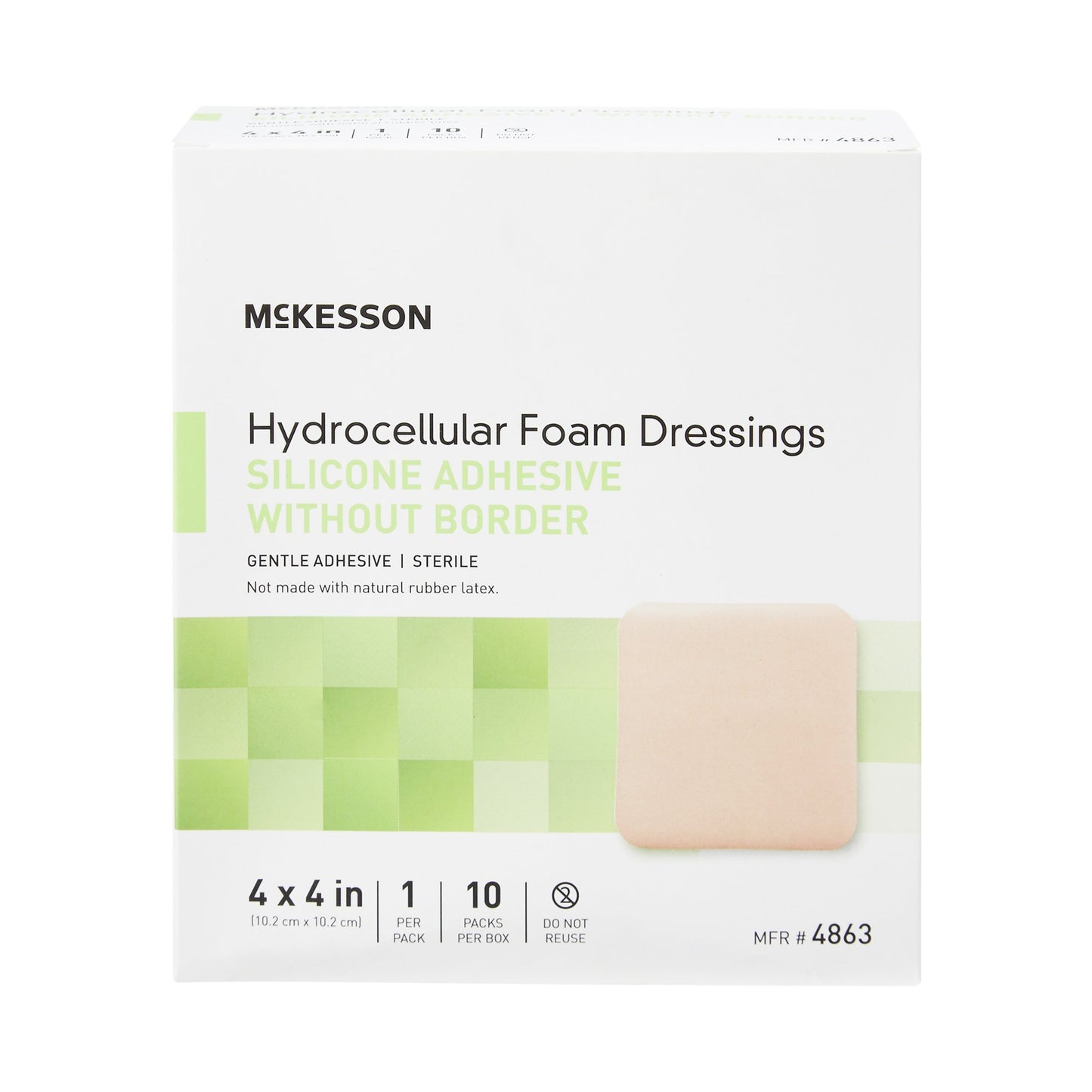 FOAM, ADH SIL W/O BORDER 4"X4"(10/BX 20BX/CS)