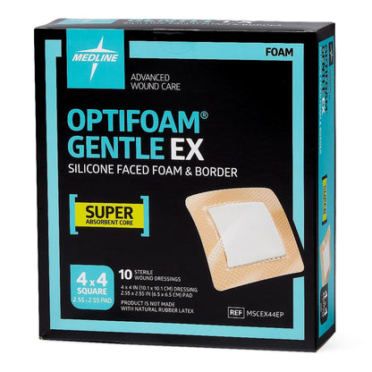 DRESSING, OPTIFOAM GENTLE EX SIL FACED 4"X4" (10/BX 10BX/CS)