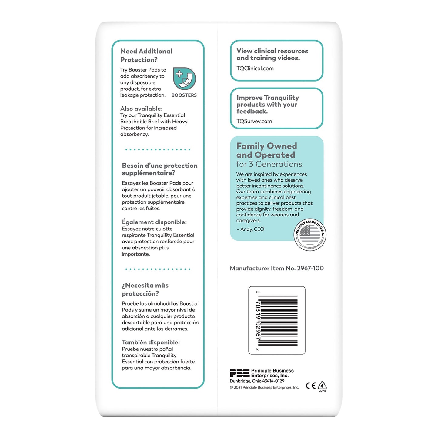 BRIEF, INCONT TRANQ ESSENT BRTHABL WHT XLG (25/BG 4BG/CS)
