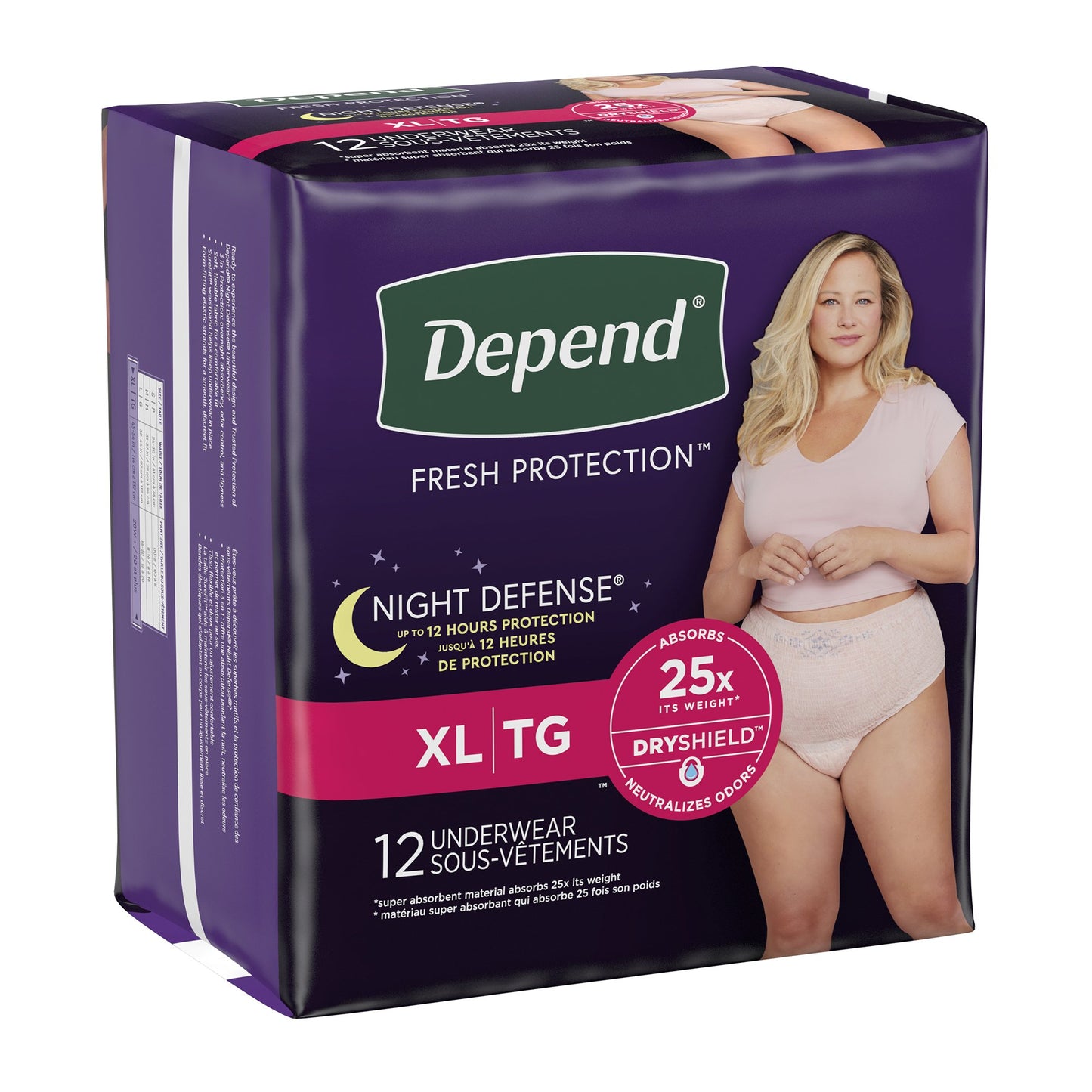 UNDERWEAR, DEPEND NIGHT DEFENSE BLUSH XLG (12/PK 4PK/CS)