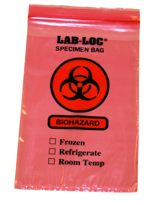 BAG, SPCMN BIOHAZ 3WALL W/ZIP RED 6"X9" (1000/CS)