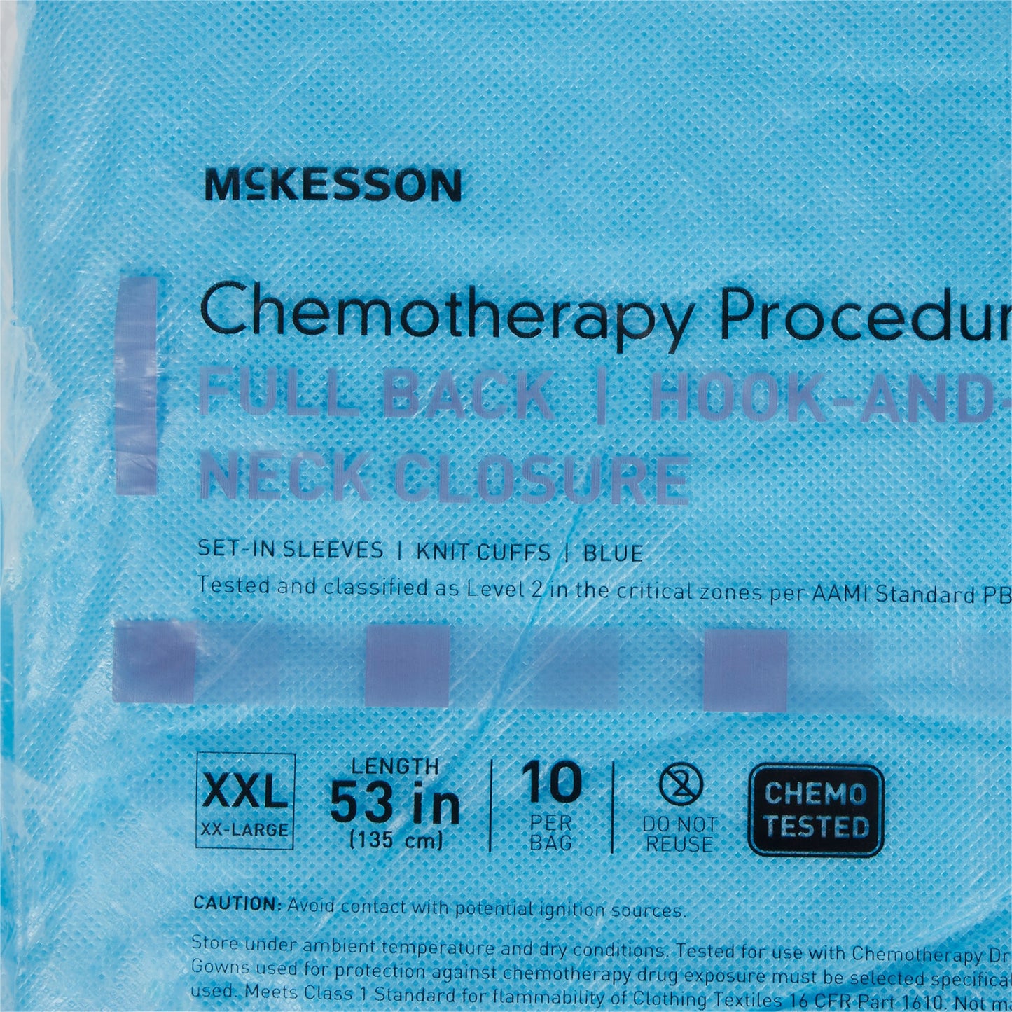 GOWN, CHEMO FULL BCK HOOK&LOOPCLSR AAMI 2 2XLG (10/BG 3BG/C