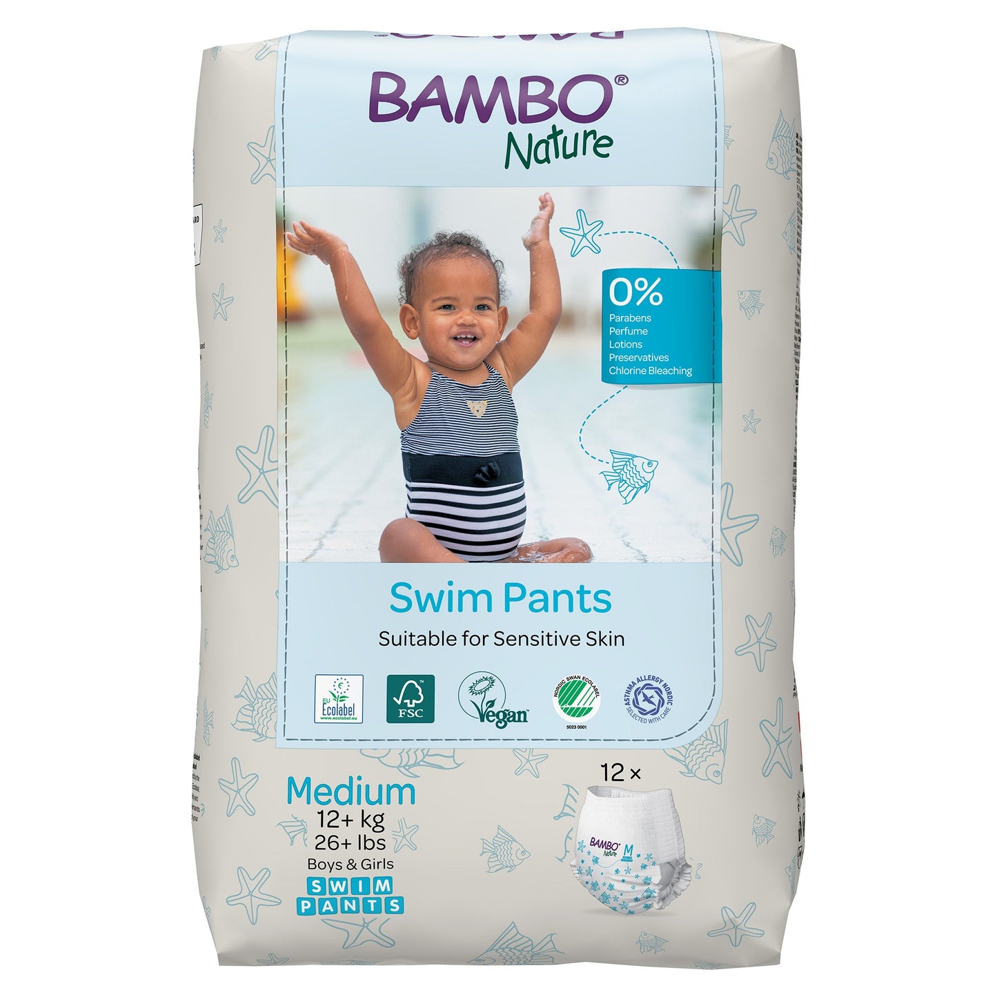 PANT, SWIM BAMBO NATURE DISP PED MED 26+LB (12/PK 10PK/CS)
