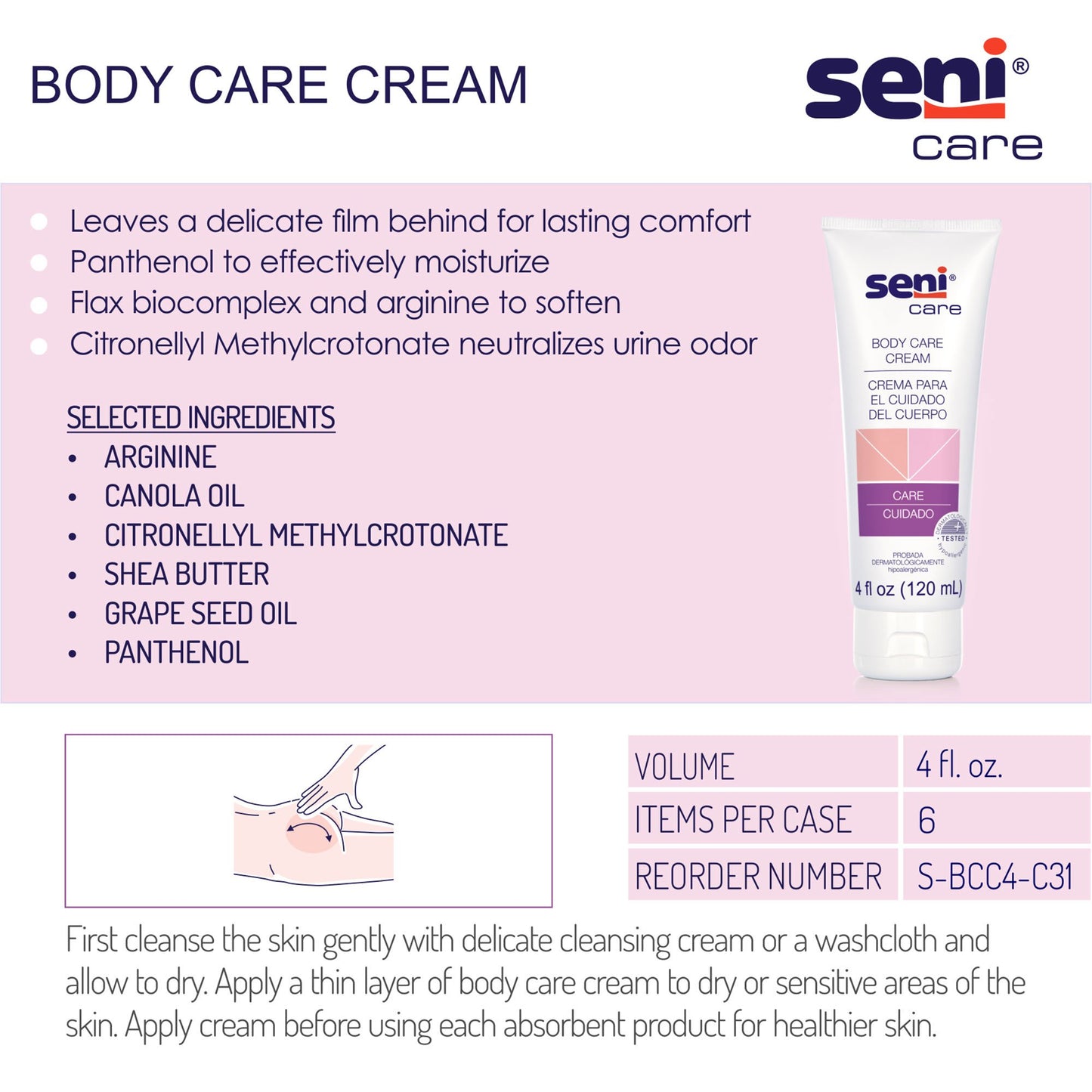 CREAM, BODY SENI CARE 4OZ (6/CS)